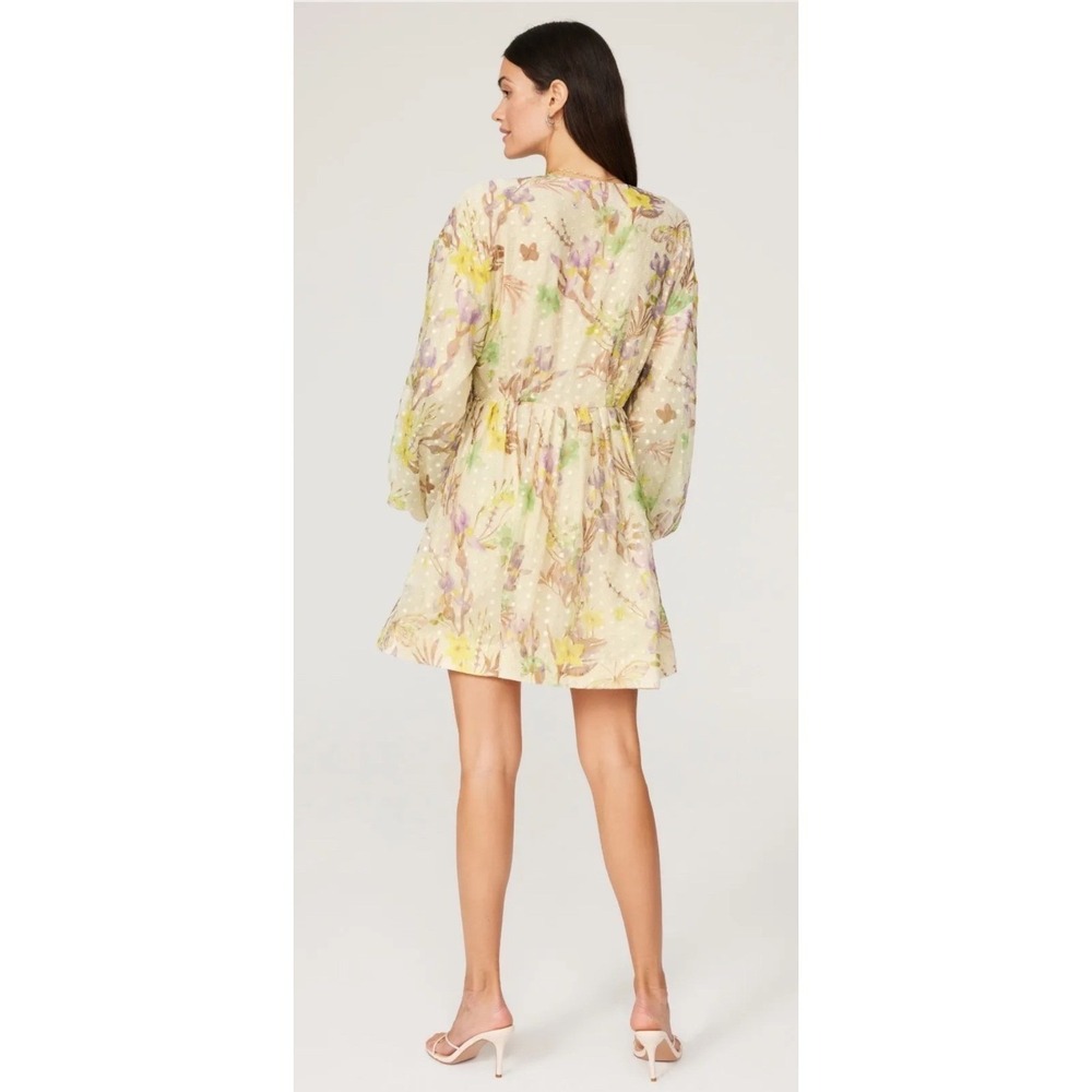 Alexis Behati Floral Swiss Dot Balloon Sleeve Mini Dress Cream Yellow Multi M - Picture 3 of 3